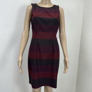 Mark New York  Andrew Marc Laureen Sheath Dress Striped Burgundy Academic Goth